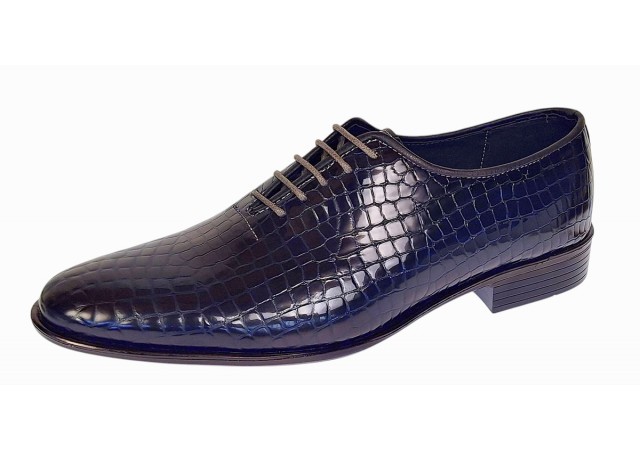 Pantofi eleganti barbati din piele naturala Havana Croco Lac Bleumarin Inchis